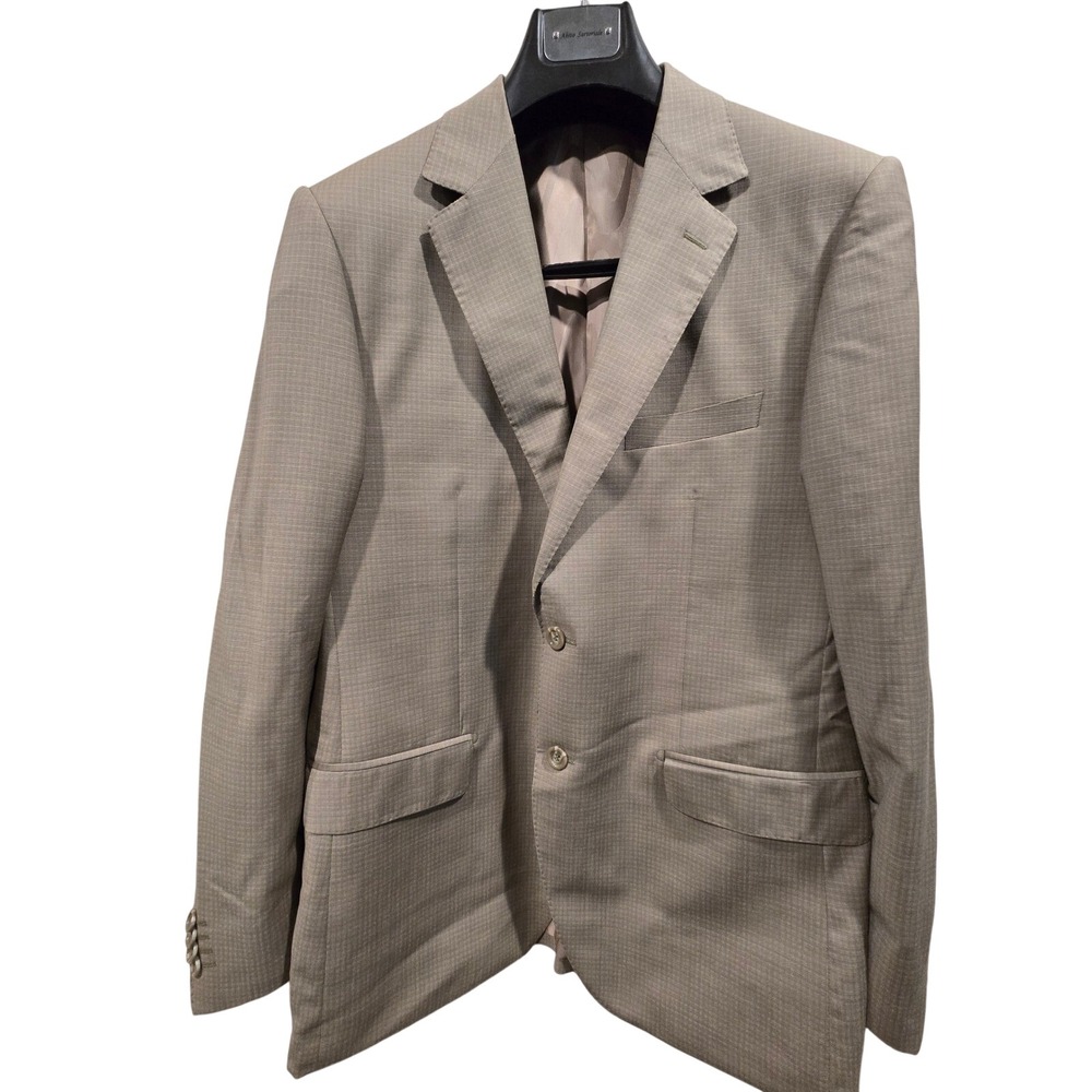 Loro Piana Lucho Houston Mens Tan Micro Check Wool Cashmere Suit Size 52 *flaw